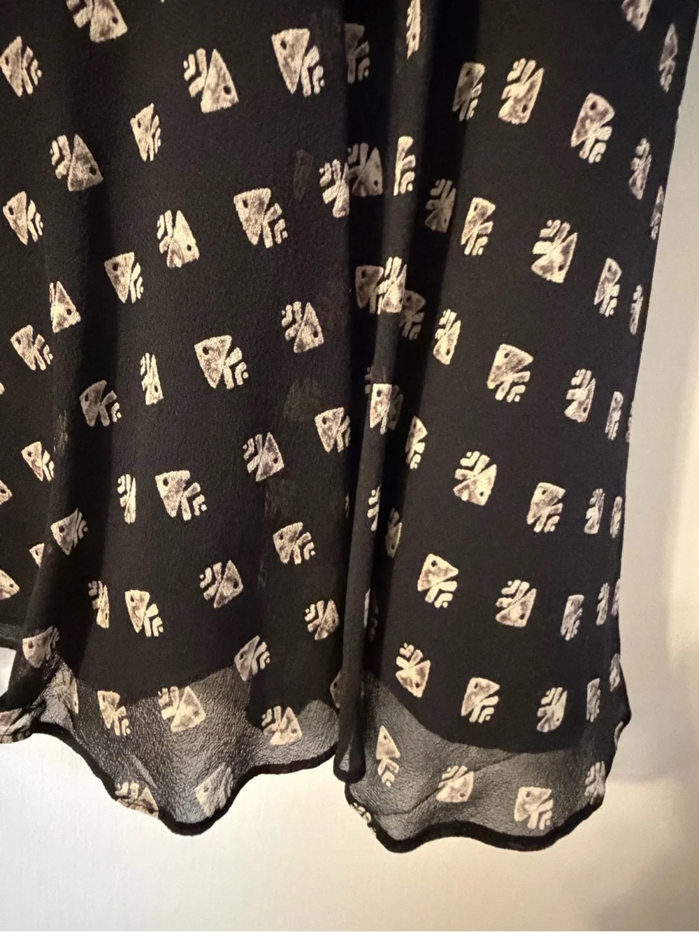 Tory Burch Black Long-Sleeve Tribal Fish Printed Sheer Layered Midi Dress